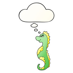 cartoon sea horse and thought bubble in smooth gradient style