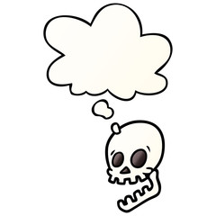laughing skull cartoon and thought bubble in smooth gradient style