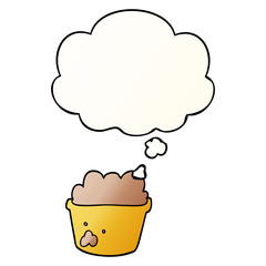 cartoon plant pot of earth and thought bubble in smooth gradient style