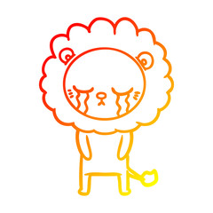 warm gradient line drawing crying cartoon lion