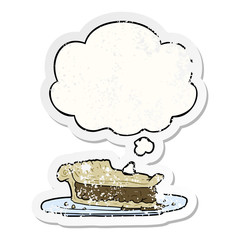 cartoon meat pie and thought bubble as a distressed worn sticker