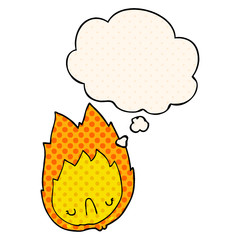 cartoon unhappy flame and thought bubble in comic book style