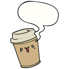 cartoon take out coffee and speech bubble
