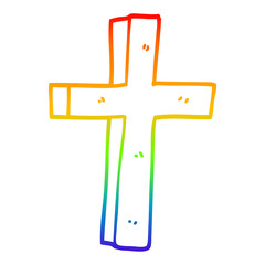 rainbow gradient line drawing cartoon wooden cross