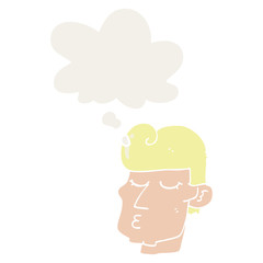 cartoon handsome man and thought bubble in retro style
