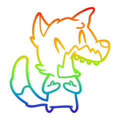 rainbow gradient line drawing laughing fox cartoon