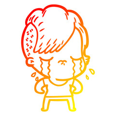 warm gradient line drawing cartoon crying girl