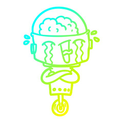 cold gradient line drawing cartoon crying robot