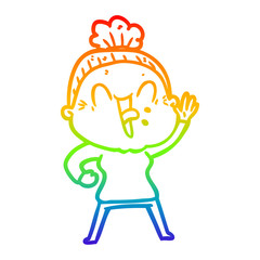 rainbow gradient line drawing cartoon happy old woman