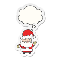 cartoon santa claus and thought bubble as a printed sticker