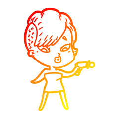 warm gradient line drawing cartoon surprised girl