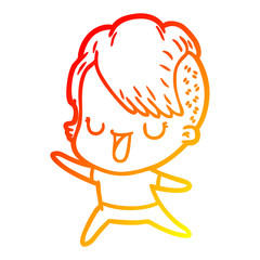warm gradient line drawing cute cartoon girl with hipster haircut