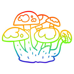 rainbow gradient line drawing cartoon mushrooms