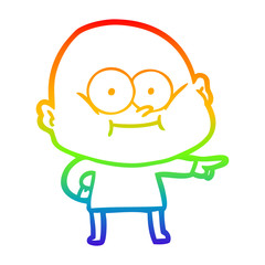 rainbow gradient line drawing cartoon bald man staring