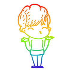 rainbow gradient line drawing cartoon woman thinking