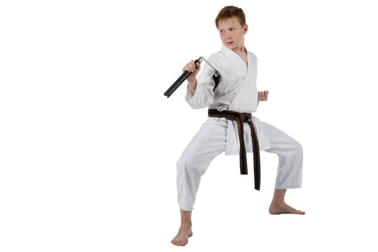 Teenage boy doing martial arts