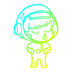 cold gradient line drawing cartoon pretty astronaut girl