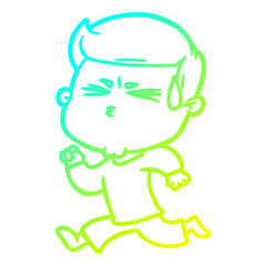 cold gradient line drawing cartoon man sweating