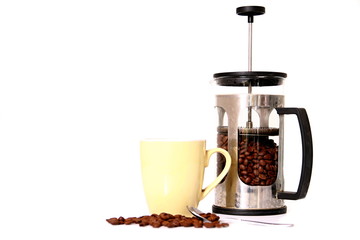roasted coffee beans sitting displayed on a table with white bacground no people stock photo