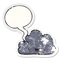 cartoon tiny happy cloud and speech bubble distressed sticker