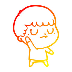 warm gradient line drawing cartoon grumpy boy