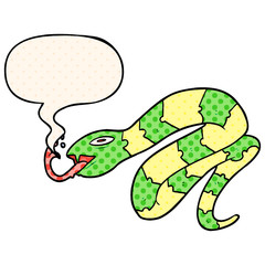 cartoon hissing snake and speech bubble in comic book style