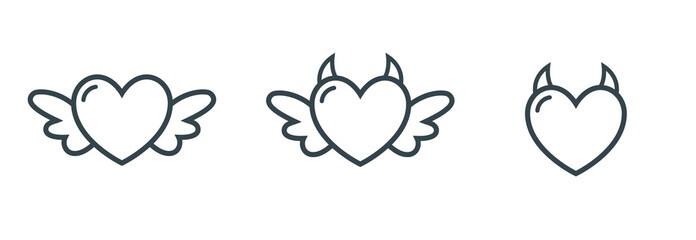Set of heart icons. Concept of love, relatioships and weddings. Simple vector isolated outline symbols collection.