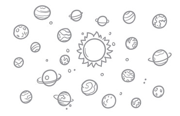 Space doodle vector elements. Hand drawn stars, comets, planets and moon in sky. Astronomy and planet, space and science illustration 