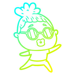 cold gradient line drawing cartoon dancing woman wearing sunglasses