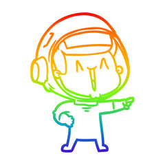 rainbow gradient line drawing happy cartoon astronaut pointing