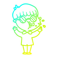 cold gradient line drawing cartoon boy wearing spectacles