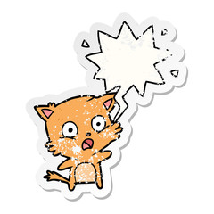 cartoon cat and speech bubble distressed sticker