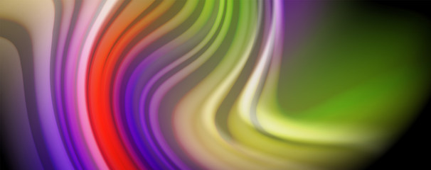 Modern rainbow liquid color flow colorful poster. Wave Liquid shape in black color background. Abstract composition