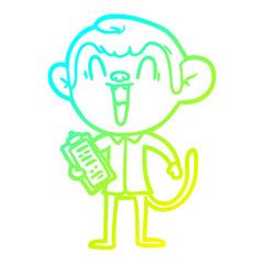 cold gradient line drawing cartoon laughing monkey
