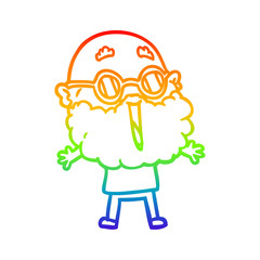 rainbow gradient line drawing cartoon joyful man with beard