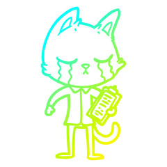cold gradient line drawing crying cartoon business cat