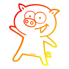 warm gradient line drawing cheerful dancing pig cartoon