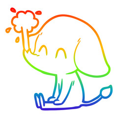 rainbow gradient line drawing cute cartoon elephant spouting water