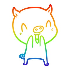 Obraz premium rainbow gradient line drawing happy cartoon pig