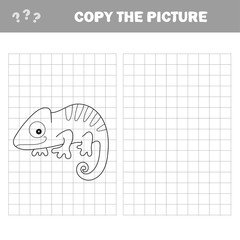 Iguana or chameleon to be colored. Coloring book for children. Visual game. Copy the picture, the simple educational game for preschool children