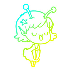 cold gradient line drawing happy alien girl cartoon