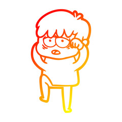 warm gradient line drawing cartoon exhausted boy