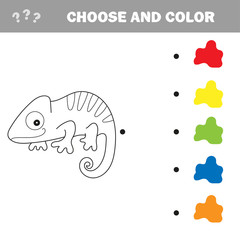 Iguana or chameleon to be colored. Coloring book for children. Visual game.