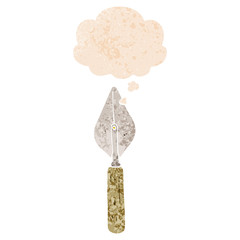 cartoon trowel and thought bubble in retro textured style