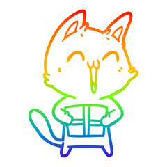 rainbow gradient line drawing happy cartoon cat