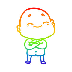 Obraz na płótnie Canvas rainbow gradient line drawing cartoon happy bald man