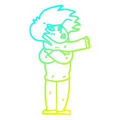 cold gradient line drawing cartoon girl with scarf