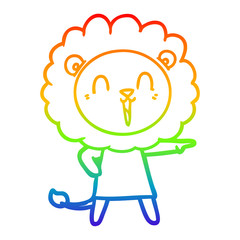 rainbow gradient line drawing laughing lion cartoon