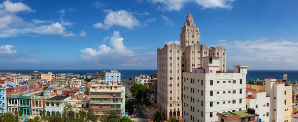 Aerial Panoramic view of the residential neighborhood in the Havana City, Capital of Cuba, during a...