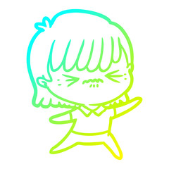 Fototapeta premium cold gradient line drawing annoyed cartoon girl